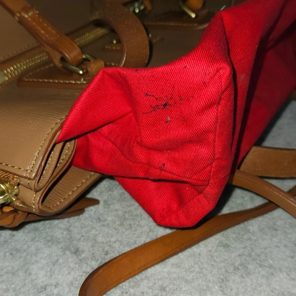 Dooney & Bourke Tan Leather Tassel Satchel Crossbody Bag Gold Hardware